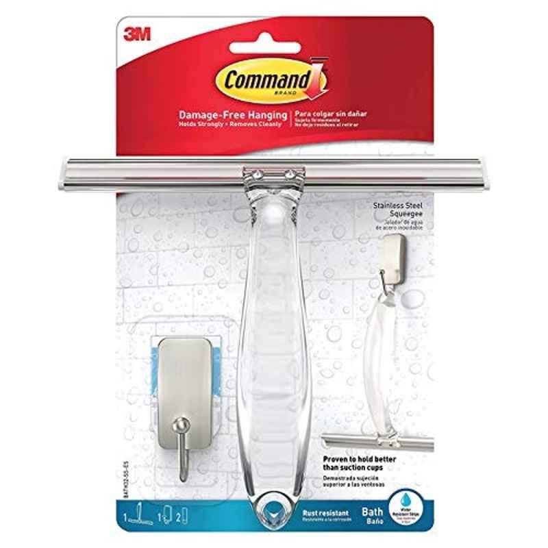 Command Plastic Satin Nickle Shower Squeegee with Strip, BATH32-SS-ES