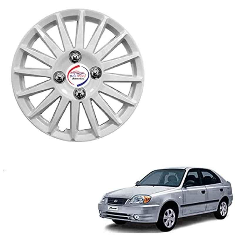 Auto Pearl 4 Pcs 14 inch ABS Silver Press Type Hubcap Wheel Cover Set with Retention Ring for Hyundai Accent
