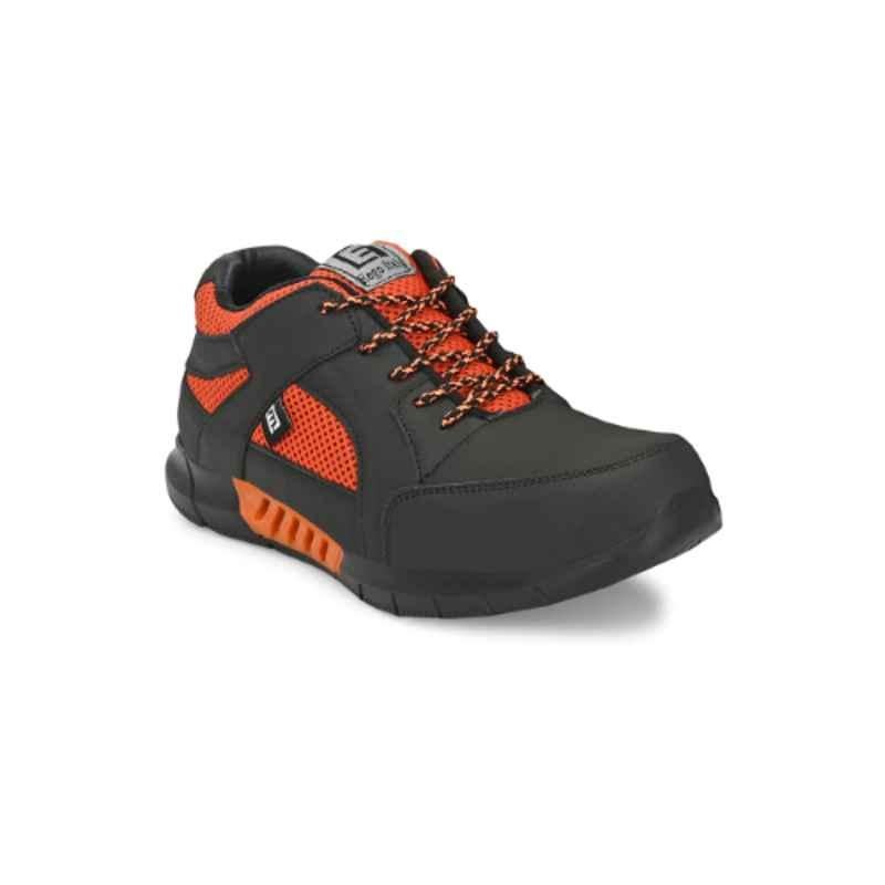 Eego Italy Leather Steel Toe Black & Orange Work Safety Shoes, Size: 8, WW-98