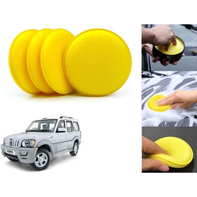 Auto Pearl Polyurethane Beige Washing & Waxing Polish Foam Sponge for Scorpio 2002-2006 (Pack of 4)