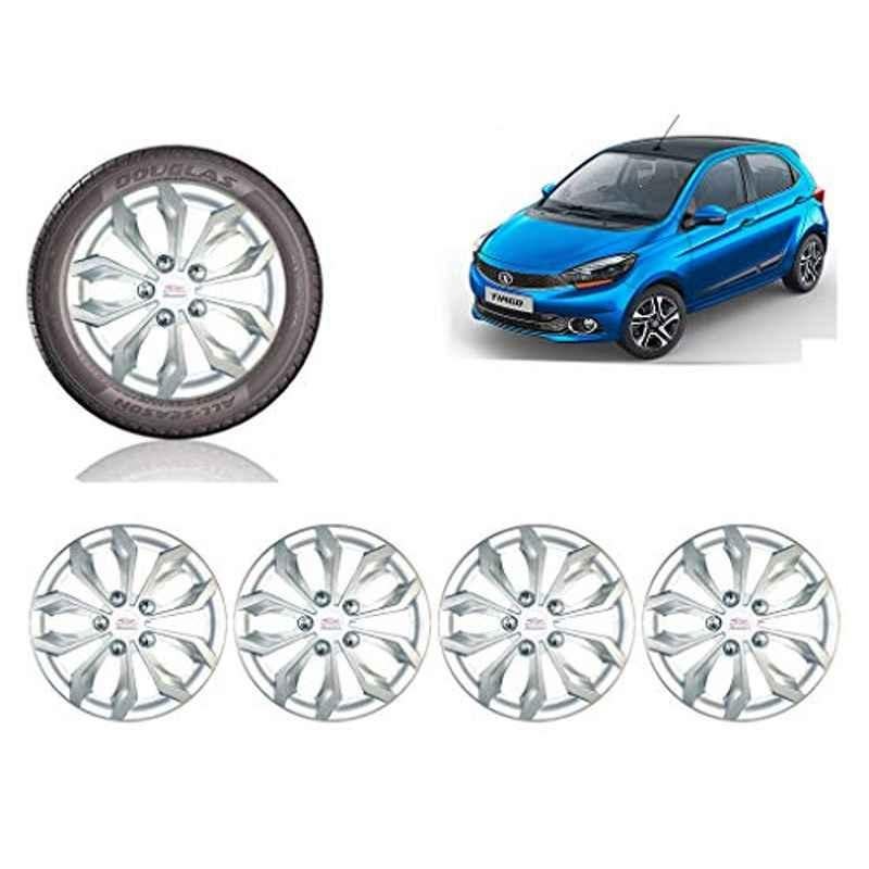 Auto Pearl 4 Pcs 14 inch ABS Silver Car Wheel Cover Set for TATA Tiago 2019