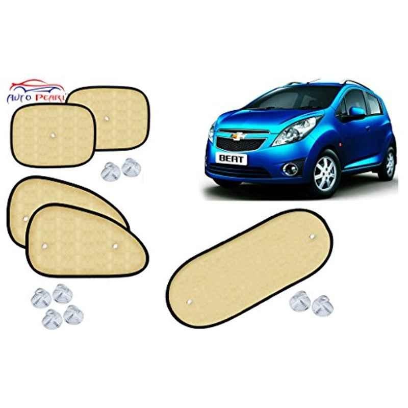 Auto Pearl 5 Pcs PVC & Mesh Beige Window & Rear Sun Shade Set for Chevrolet Beat Type 1