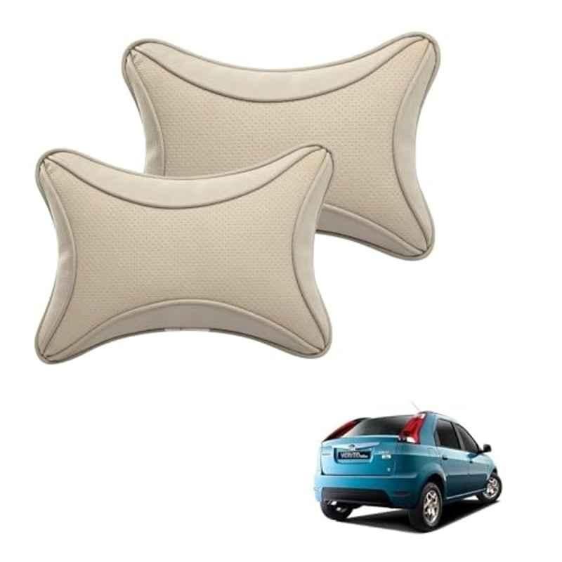 Kozdiko 2 Pcs Memory Foam & Polyester Beige Dots Car Neck Rest Pillow Set for Mahindra Verito Vibe, XNVJVHGJFH263