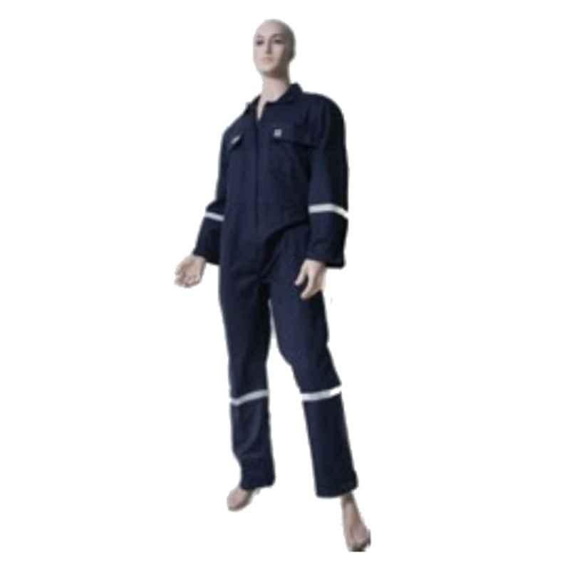Techtion Flamesafe Max Thermpro 220 GSM FR Treated 100% Cotton Coverall Suit with Reflective Tape, Size: XL, Petrol Blue