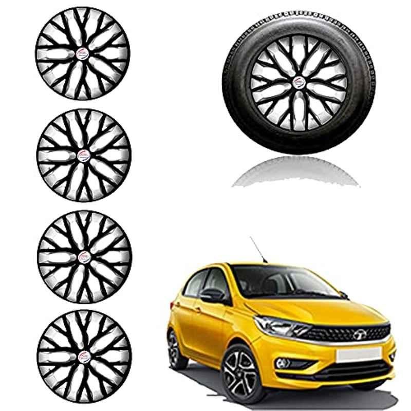 Auto Pearl 13 inch ABS Black & Silver Press Type Car Hub Cap Wheel Cover for Tiago 2020A�XB/XE/XM