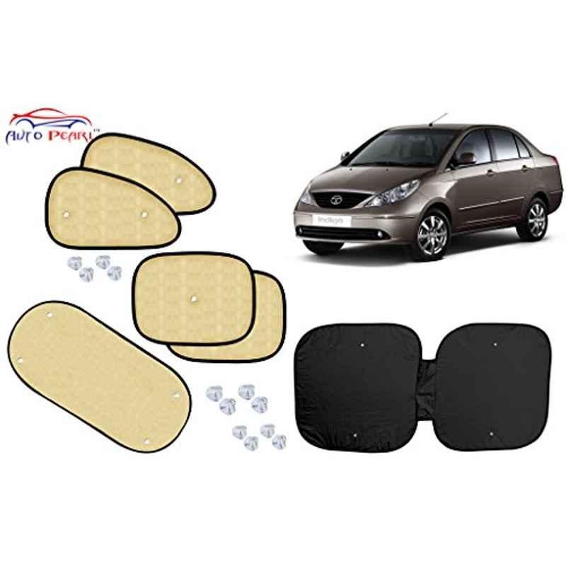 Auto Pearl 6 Pcs PVC & Mesh Beige Window, Front & Rear Sun Shade Set for Tata Indigo