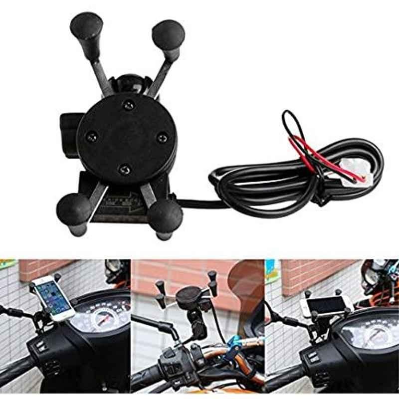 AOW Bike X-Grip Mobile Phone Holder with USB Charger for Mahindra Rodeo RZ (Mirror Fitting)