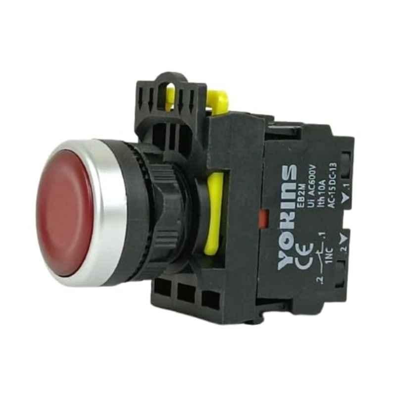 Yokins 22mm 220V 1NC Red Illuminated Push Button with Spring Return, EB2M-A-01D-R