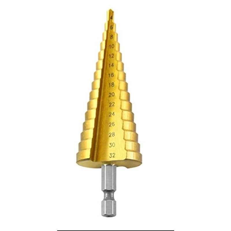 Krost Xt-Slrc-8Gj4 High Speed Steel (Hss) Power Step Drill Cone Titanium Coated Metal Hole Cutter Tools (Titanium (Golden))