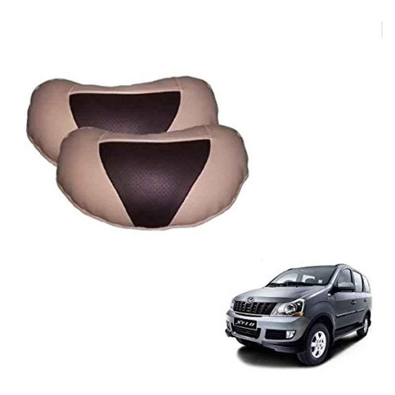 Kozdiko 2 Pcs Beige & Brown Car Neck Rest Cushion Pillow Set for Mahindra Xylo