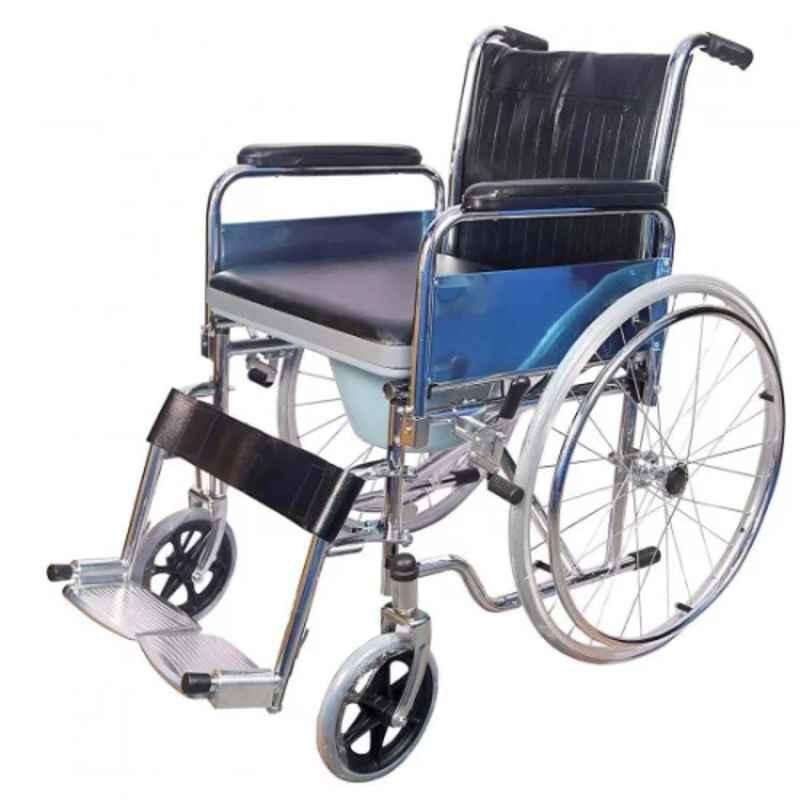 Karma Rainbow 12 100kg Mild Steel Chrome Finish Commode Manual Wheel Chair, 154-00011