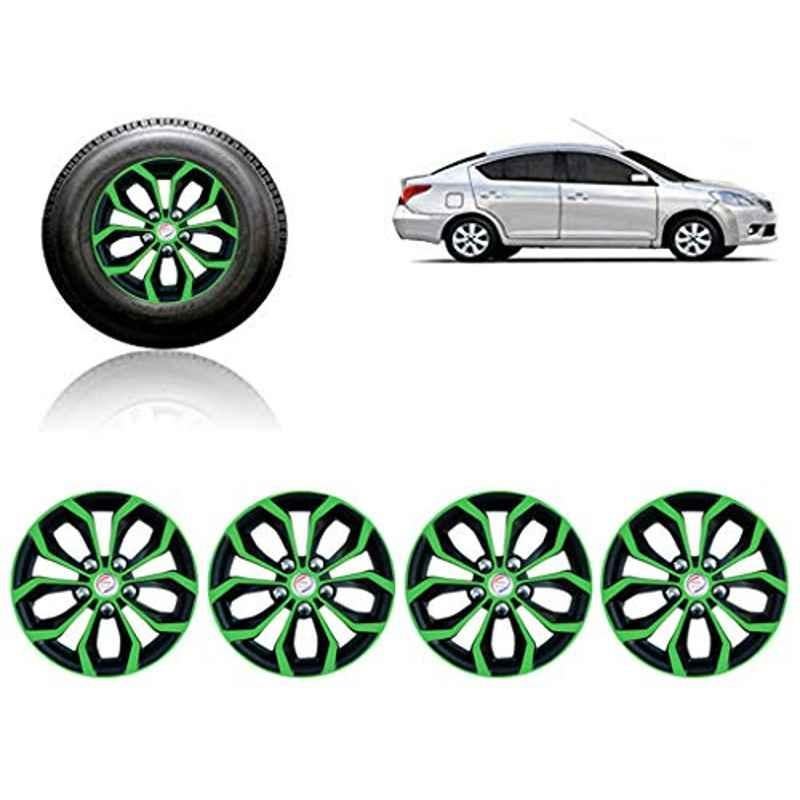 Auto Pearl 4 Pcs 15 inch ABS Green & Black Car Wheel Cover Set for Nissan Sunny