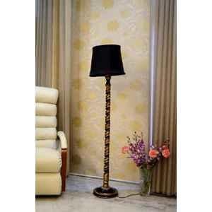 Tucasa Mango Wood Black & Gold Floor Lamp with Black Cylindrical Polycotton Shade, WF-74