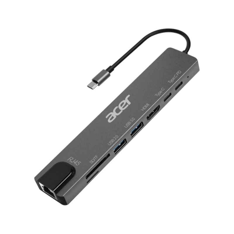 Acer MultiLink 100W 8-in-1 Space Grey USB-C Hub with 5 Gbps High-Speed Data & SD/TF Card Reader, ZC.A01SI.4YS