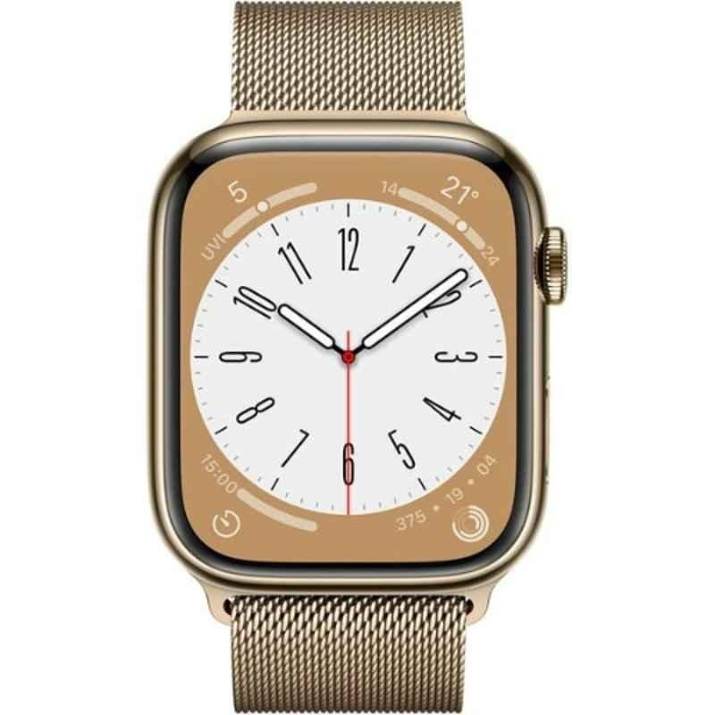 Apple Series-8 45mm Stainless Steel Case Gold GPS + Cellular Watch with Milanese Loop