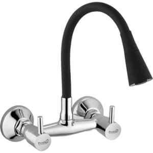 Prestige Turbo Brass Chrome Finish Black Wall Mounted Sink Mixer with Dual Flow Flexible Swivel Spout