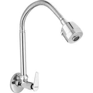 Clinton Brass Silver Chrome Wall Mounted Flexible Spray Spout Sink Tap with Flange by Moglix