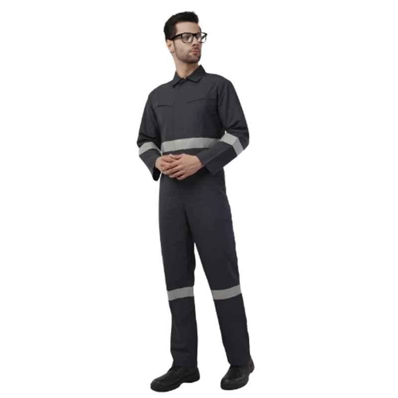 Atacama Palermo Poly Cotton Blend Twill Grey Industrial Coverall with Reflective Strip, AWC002DG, Size: 2XL