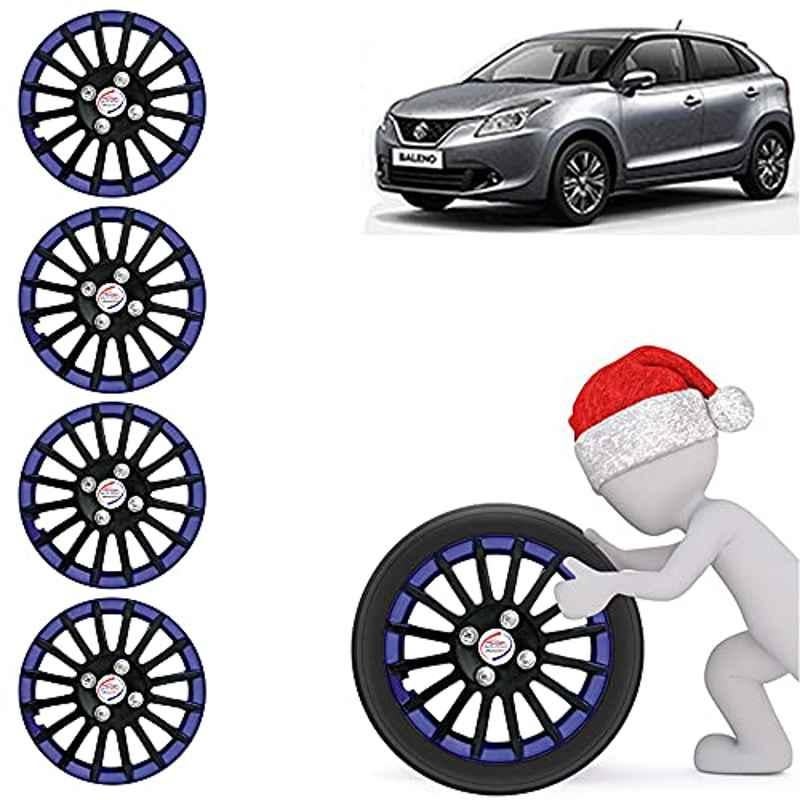 Auto Pearl 4 Pcs 15 inch ABS Black & Blue Press Fitting Wheel Cover Set for Maruti Suzuki Baleno 2015
