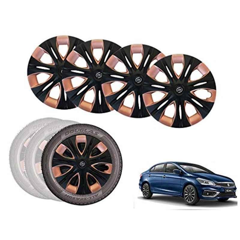 Auto Pearl 4 Pcs 15 inch Black & Copper ABS Press Type Hubcap Wheel Cover Set with Retention Ring for Maruti Suzuki Ciaz2018
