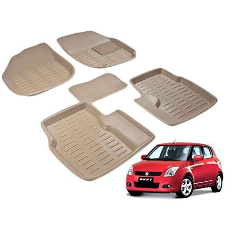 Kozdiko 5 Pcs 3D Beige Car Floor Mat Set for Maruti Suzuki Swift, koz_26389