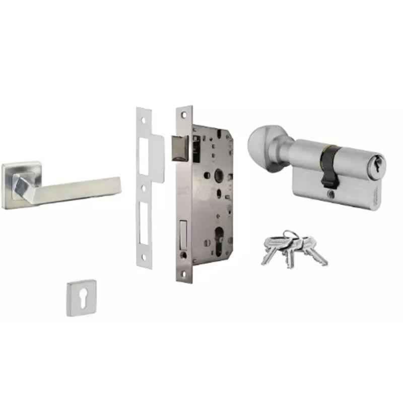 Dorset ML Series Fabio 70mm Stainless Steel Silver Chrome Finish Door Handle Lock Set with Knob & Key (Pack of 4)