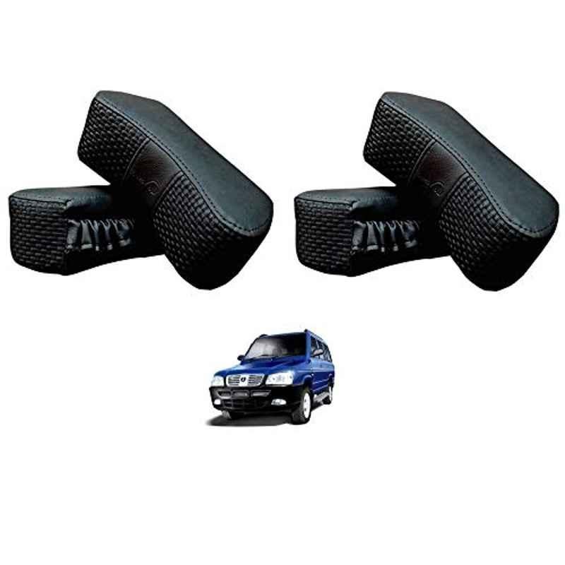Kozdiko 4 Pcs CV Designer Black Leatherite Neck Rest Car Cushion Pillow Set for ICML Rhino