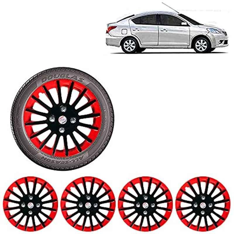 Auto Pearl 4 Pcs 14 inch ABS Red & Black Car Wheel Cover Set for Nissan Sunny