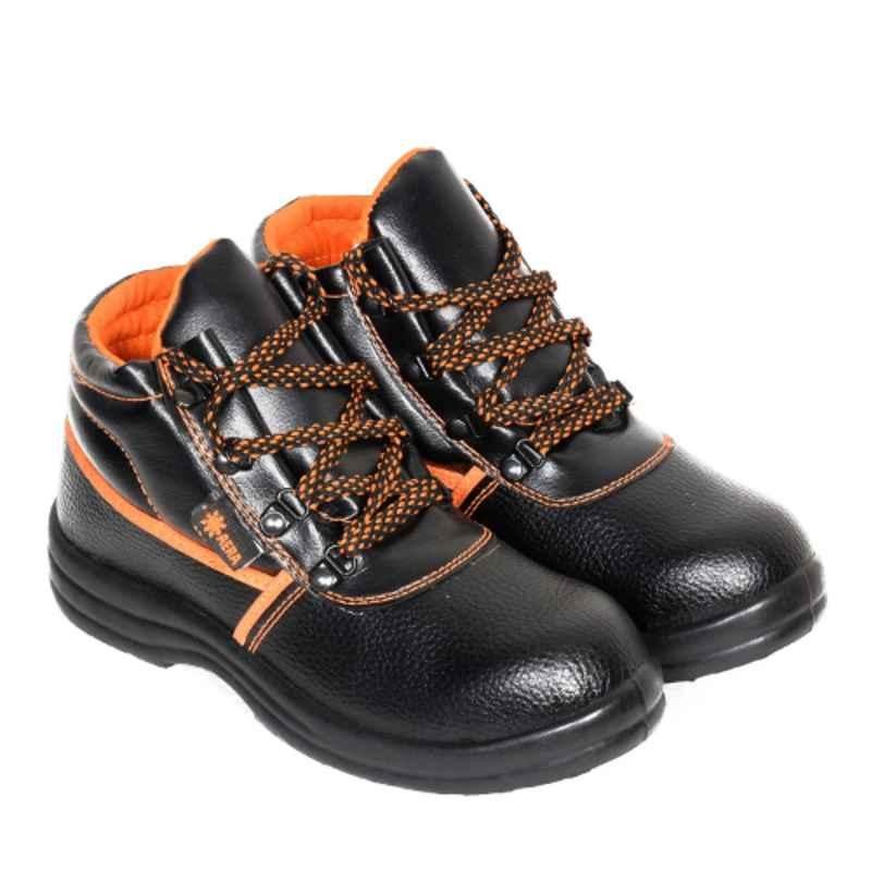 Ayoka Aera Leather Steel Toe Orange High Ankle Work Safety Shoes, Size: 7