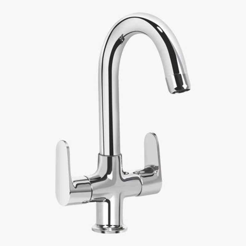 Kerovit Hydrus Silver Chrome Finish Deck Mounted Center Hole Basin Mixer with Swivel Spout, KB411027