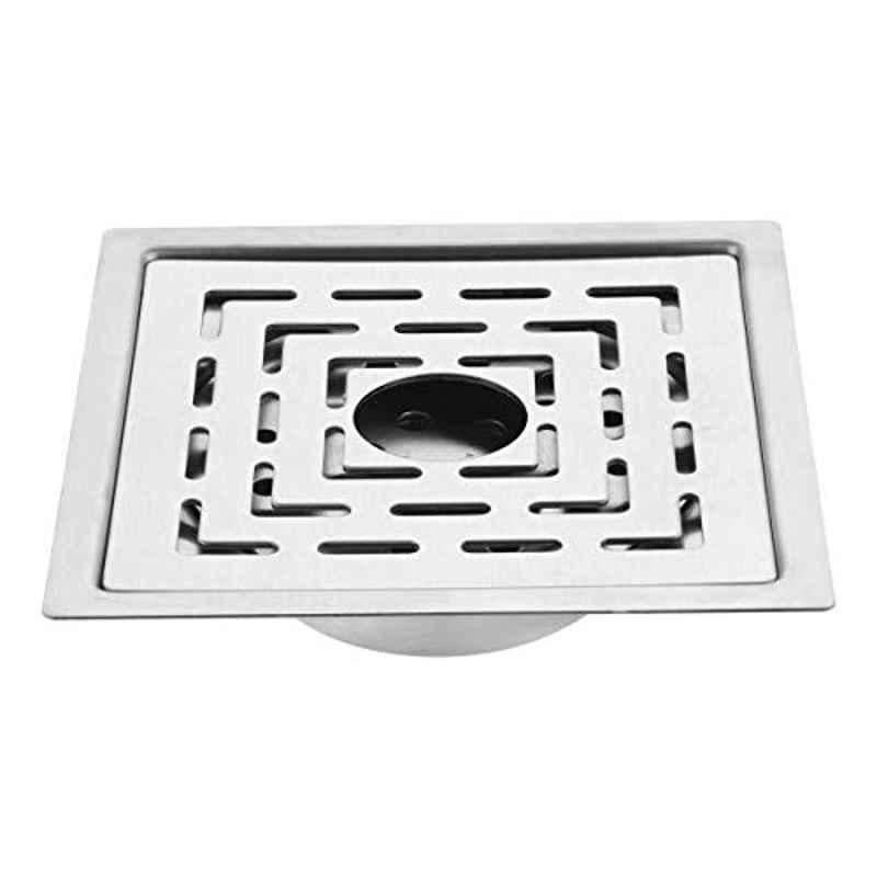 Ruhe 5x5 inch 304 Grade Stainless Steel Sapphire Floor Drain Square with Trap, 16-306-09
