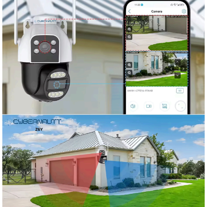 Cybernautt Z6Y 6MP Dual Lens Full HD PT Smart WiFi Camera with Colour Night Vision, Motion Detect, Alarm, 2 Way Audio & Support SD Upto 256 GB
