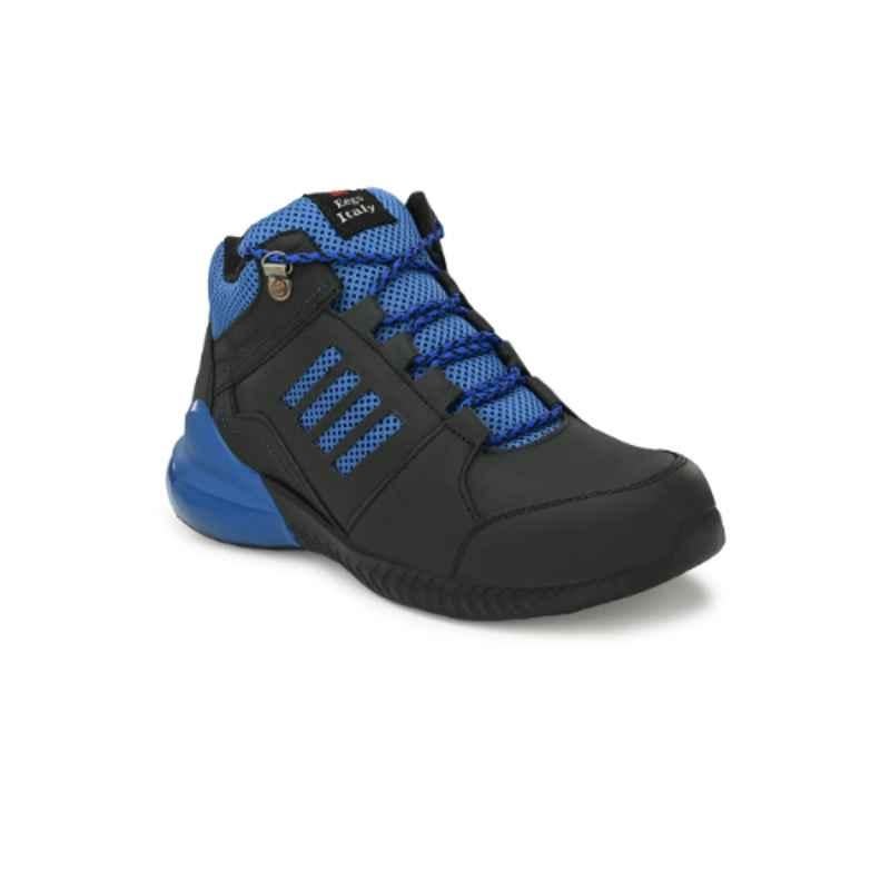 Eego Italy Leather Steel Toe Black & Blue Work Safety Boots, Size: 9, WW-103