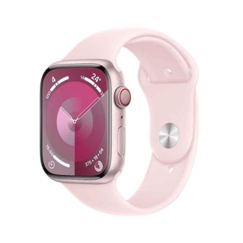 Apple 9 45mm Pink Aluminium Case GPS & Cellular Smart Watch with M/L Light Pink Sport Band, MRML3QA/A
