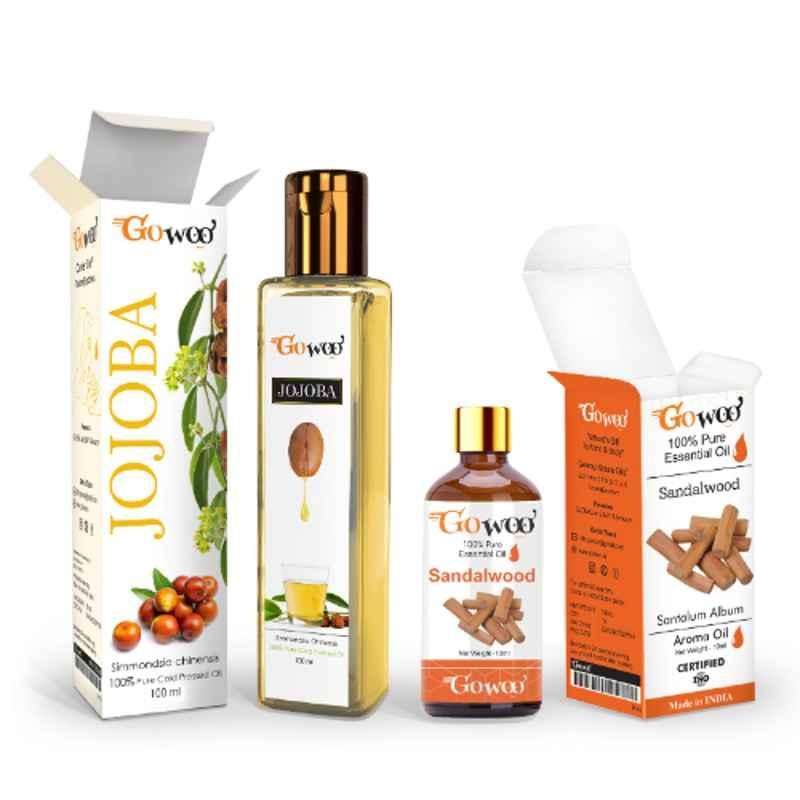 GoWoo 2 Pcs 10ml Natural Sandalwood Aroma Oil & 100ml Jojoba Carrier Oil Set, GWOC1200-P44+P175