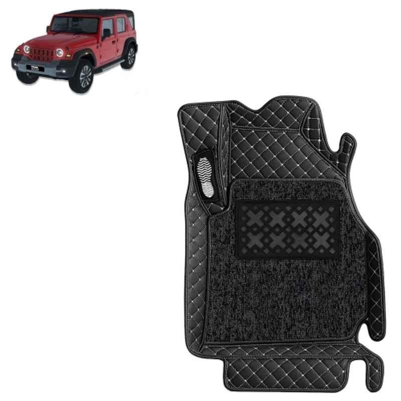 Kingsway 3 Pcs Premium 7D 100% Waterproof & Washable PU Leatherette Classic Black Car Floor Mat Set for Mahindra Thar Roxx Manual 2024 Onwards All Model