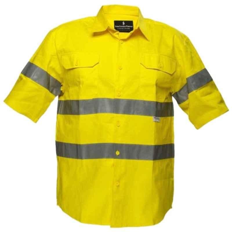 Superb Uniforms Cotton Yellow Half Sleeves High Visibility Safety Shirt, SUW/Y/HVDS01, Size: M