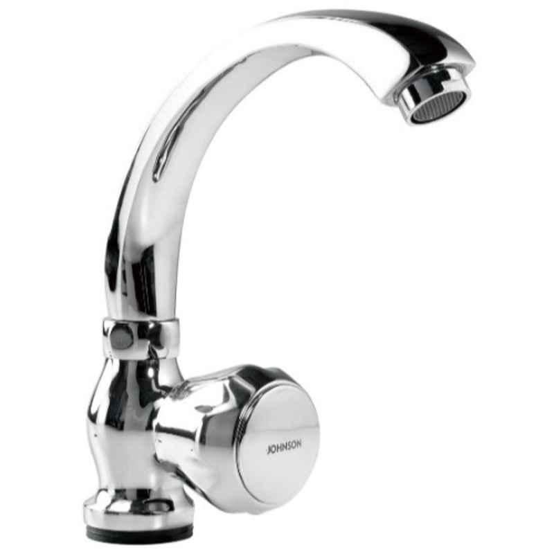 Johnson 1/2 inch Brass Chrome Quarter Turn Sink Cock with Swivel Spout, T1619C
