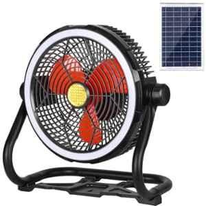 Gigawatts HYD-SF708 20W Black Solar Powered Table Fan with LED Lantern & High Power Air Delivery, Sweep: 12 inch
