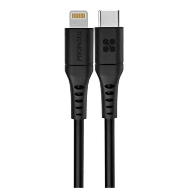Promate PowerLink-120 120cm Silicone Black USB-C to Lightning Fast Charging Cable