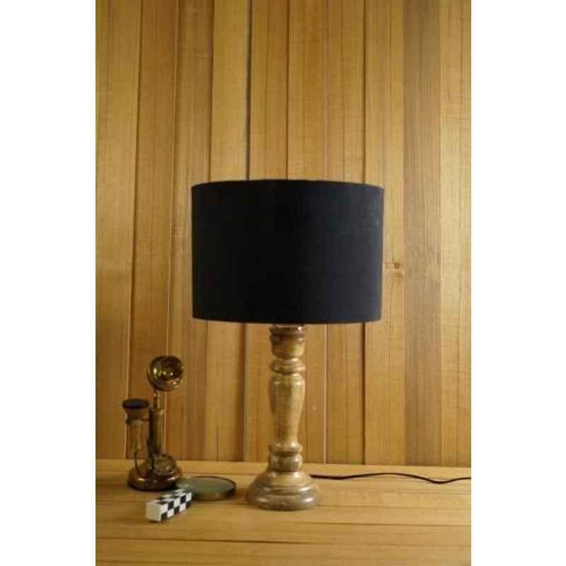 Tucasa Mango Wood Royal Brown Table Lamp with 11.5 inch Polycotton Black Drum Shade, WL-287