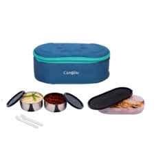 Carrolite 650ml Blue & Black Stainless Steel Lunchbox, Black_013 (Pack of 2)