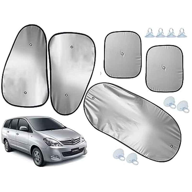 Auto Pearl 5 Pcs Polyester Black & Silver Window & Rear Sun Shade Set for Toyota Innova 2005-2008