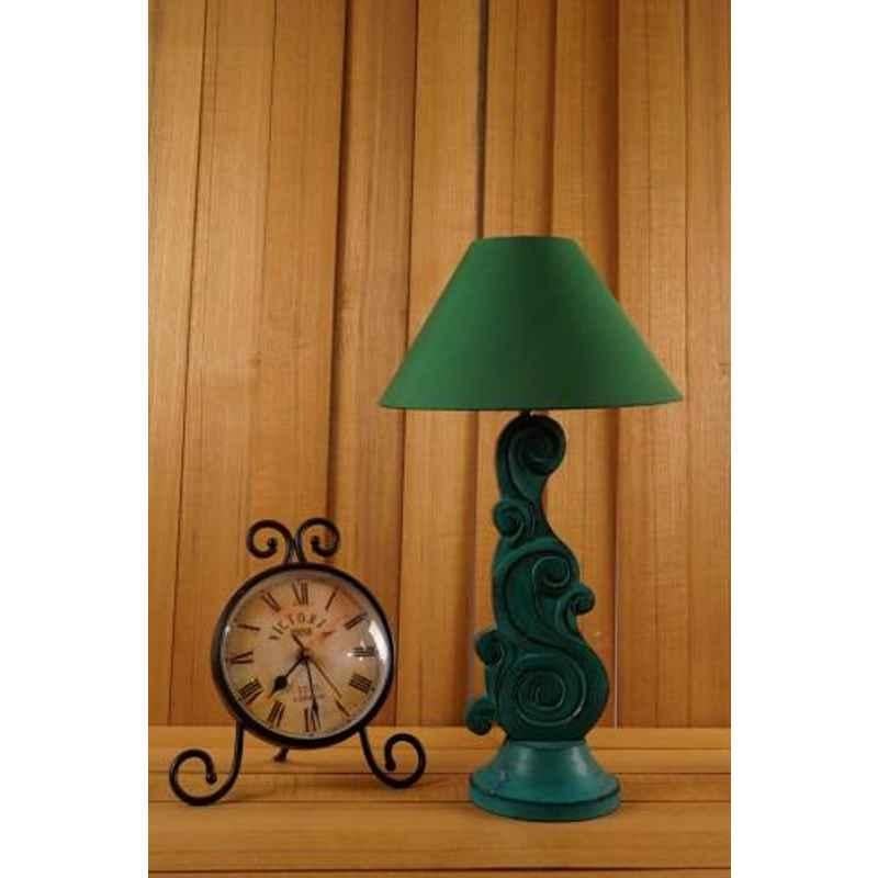 Tucasa Mango Wood Mistique Green Carving Table Lamp with 10 inch Polycotton Green Pyramid Shade, WL-45
