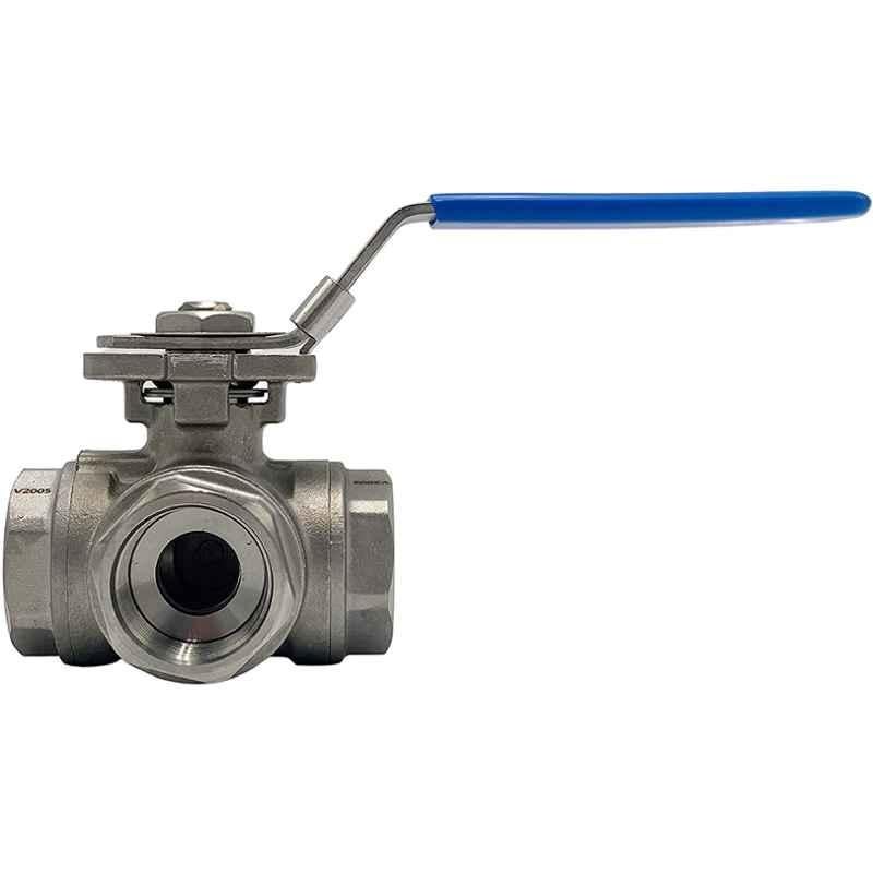 Valtec 1/2 Inch T-PORT Full Bore Threaded End Stainless Steel 3 Way Ball Valve, VTBV3WAY0.50SS