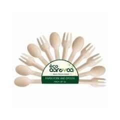 Eco Aaroyaa 25 Pcs 140 mm Paper Disposable Spoon & 25 Pcs forks Combo