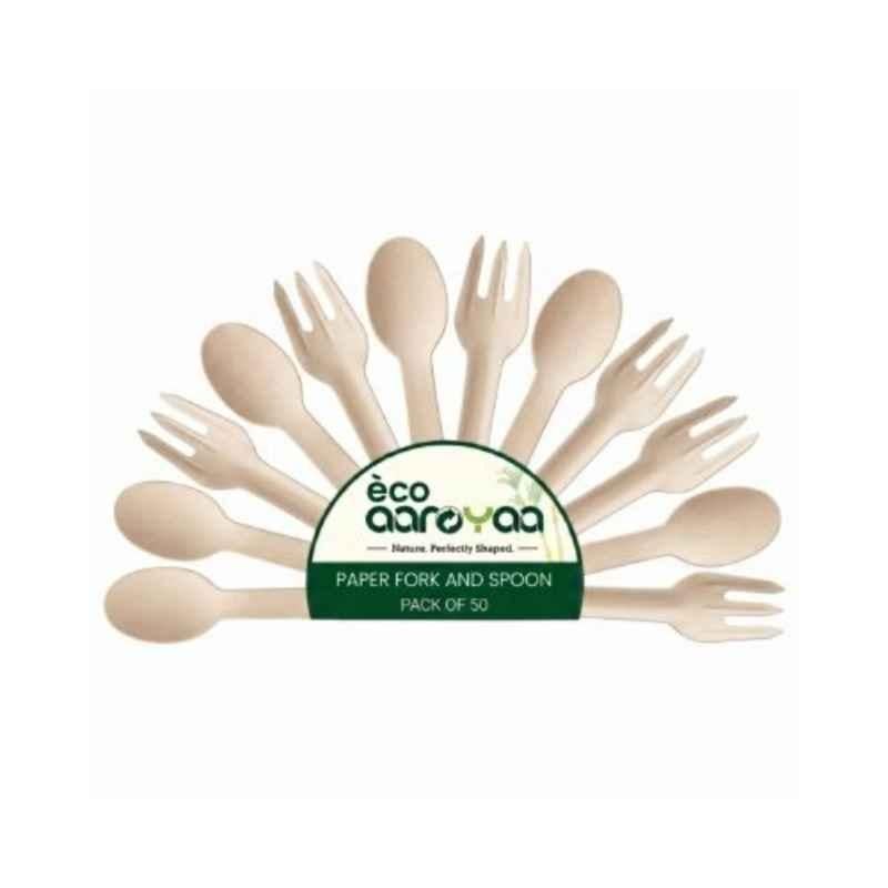 Eco Aaroyaa 25 Pcs 140 mm Paper Disposable Spoon & 25 Pcs forks Combo