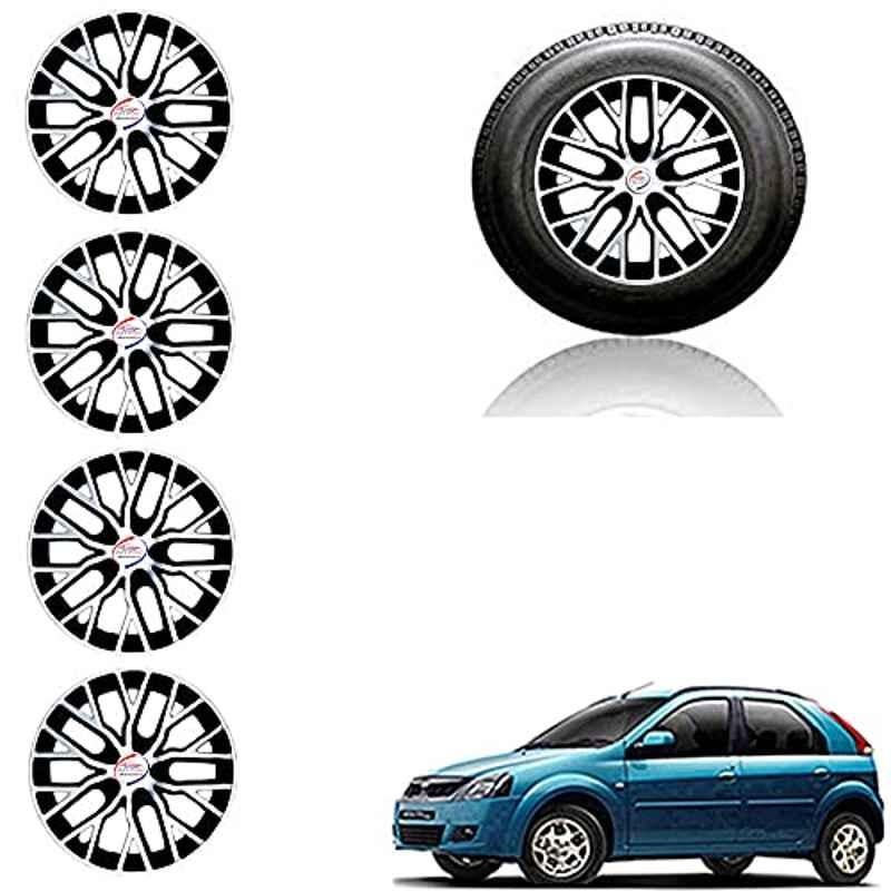 Auto Pearl 4 Pcs 14 inch ABS Silver & Black Car Wheel Cover Set for Mahindra Verito Vibe
