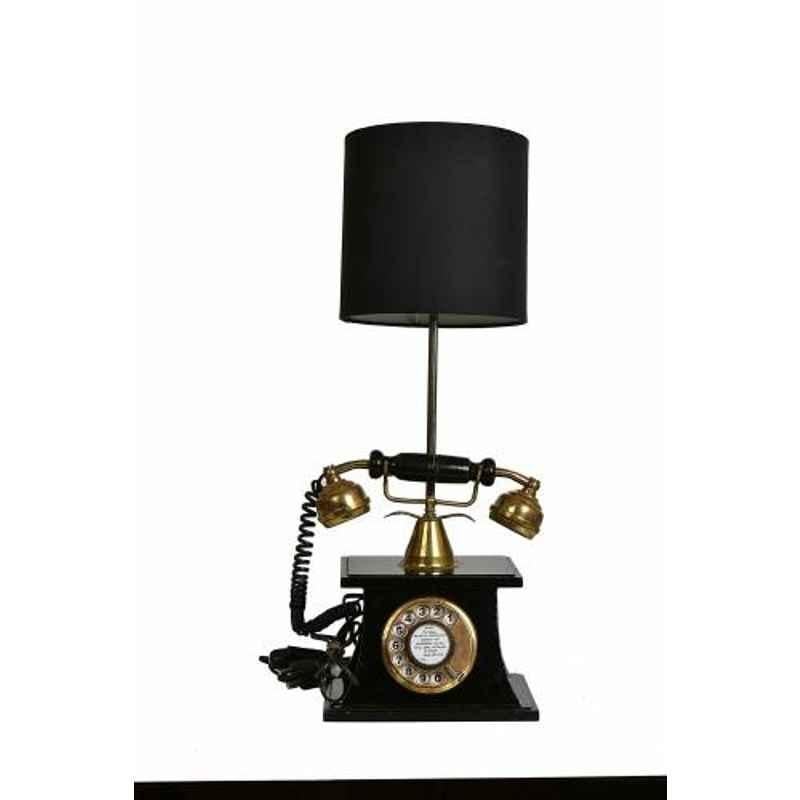 Tucasa Mango Wood Vintage Telephone Lamp with Polycotton Black Shade, TL-03