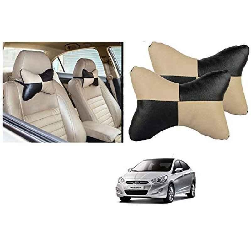 Kozdiko 2 Pcs Black & Beige Car Square Chess Design Neck Rest Seat Pillow Set for Hyundai Accent